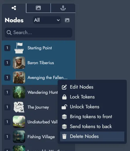 Screenshot of the Board's context menu