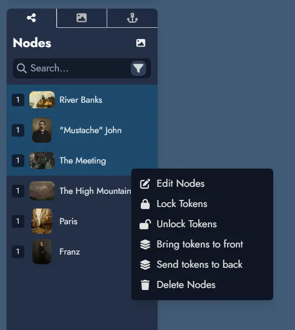 Screenshot of the Board's context menu