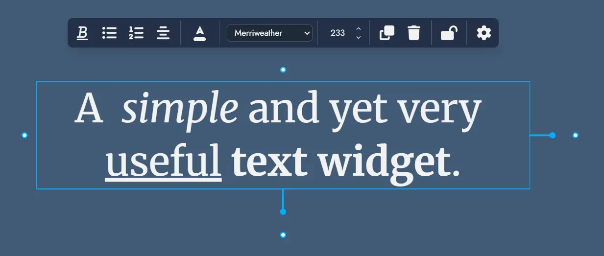 Screenshot of a Text Widget with its floating toolbar