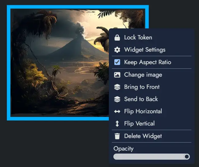 Screenshot of an image widget's context menu