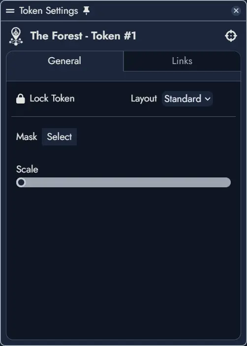 Token Settings Window of a Node - General Tab