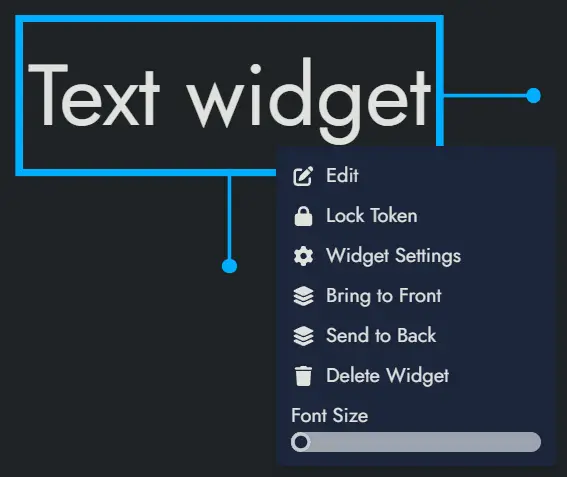 Screenshot of a text widget's context menu