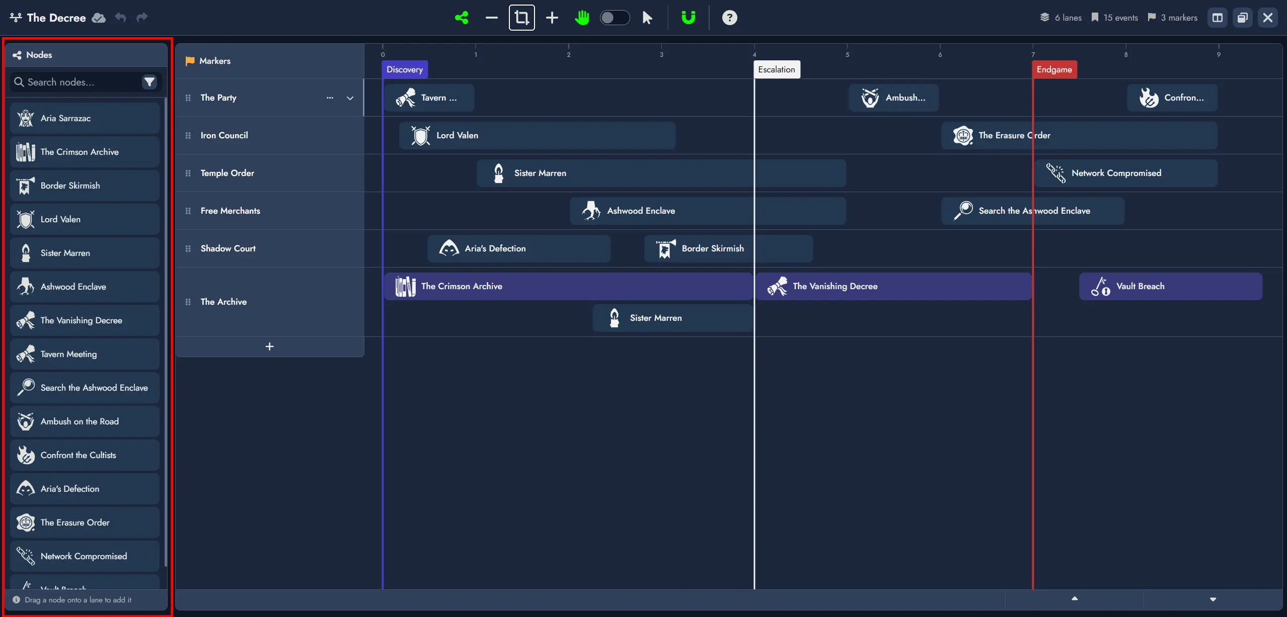 Screenshot of the Timeline Editor Node Pool panel